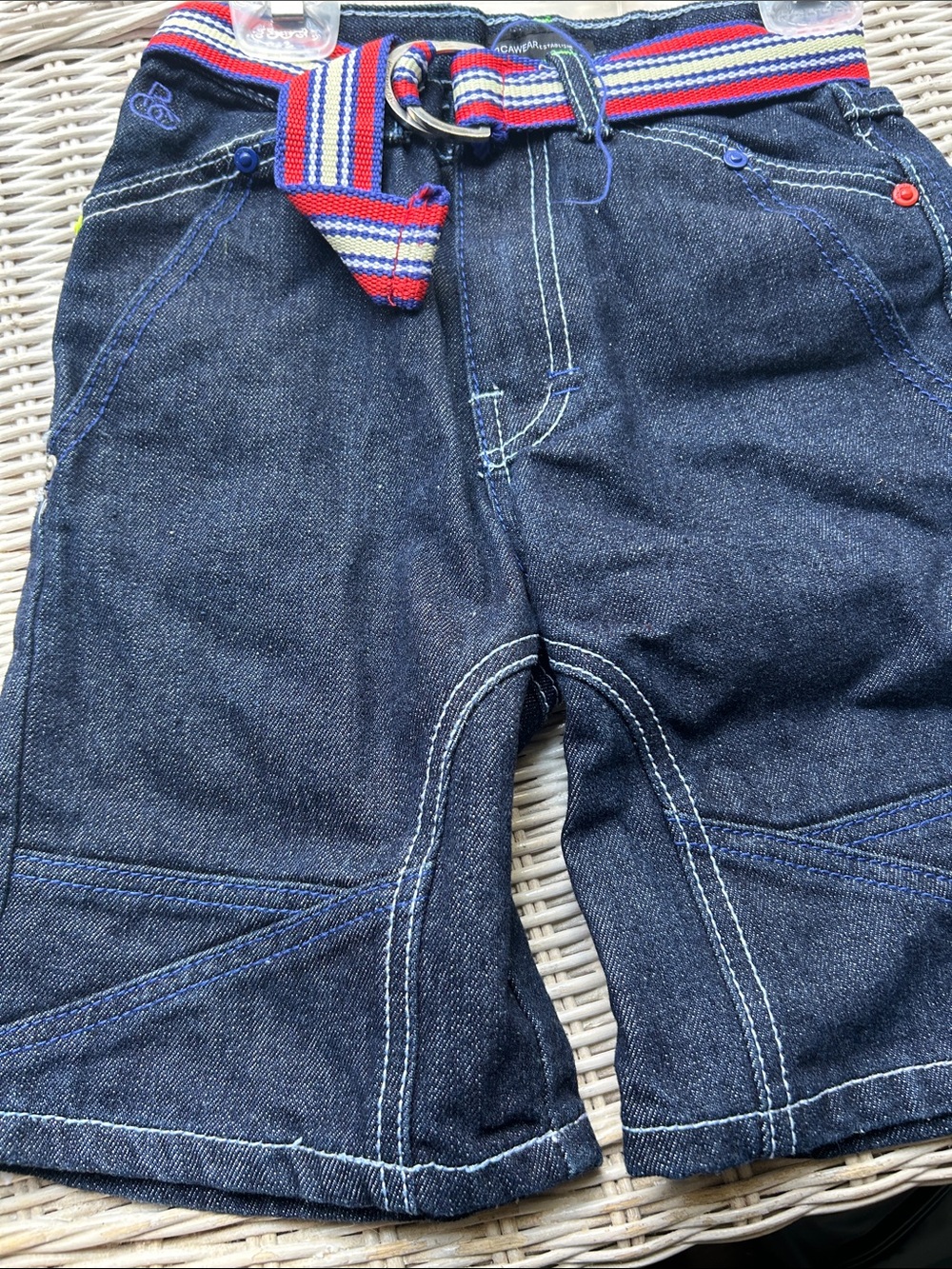 Children's Rocawrar Dark Blue Denim Shorts with Striped Belt